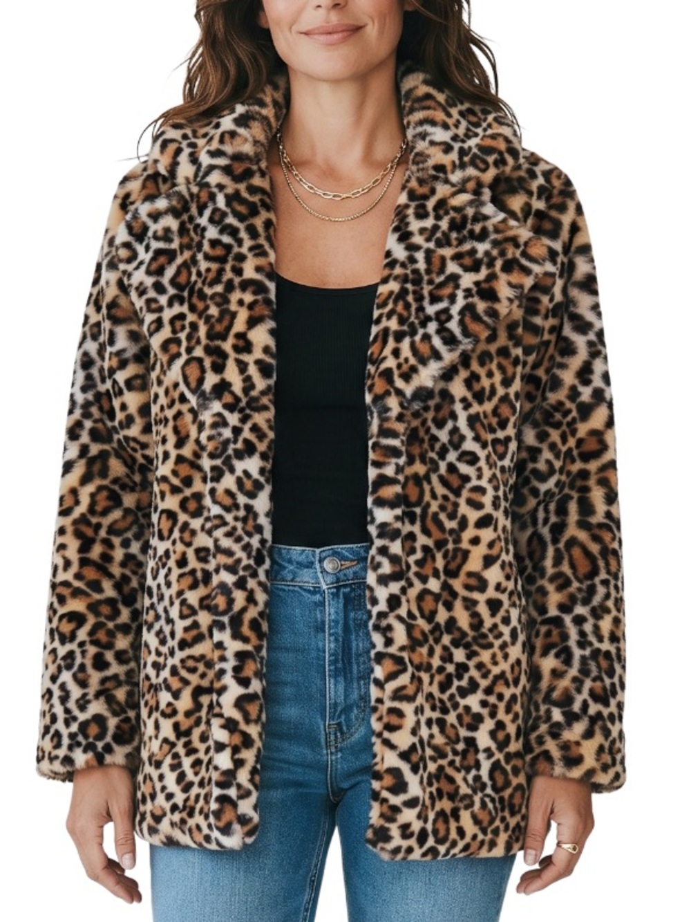 NWOT! On 34th Leopard Print Faux Fur Coat - Size Large